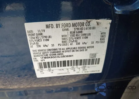 2020 Ford Explorer St from USA, damaged, VIN 1FM5K8GC3LGB36001